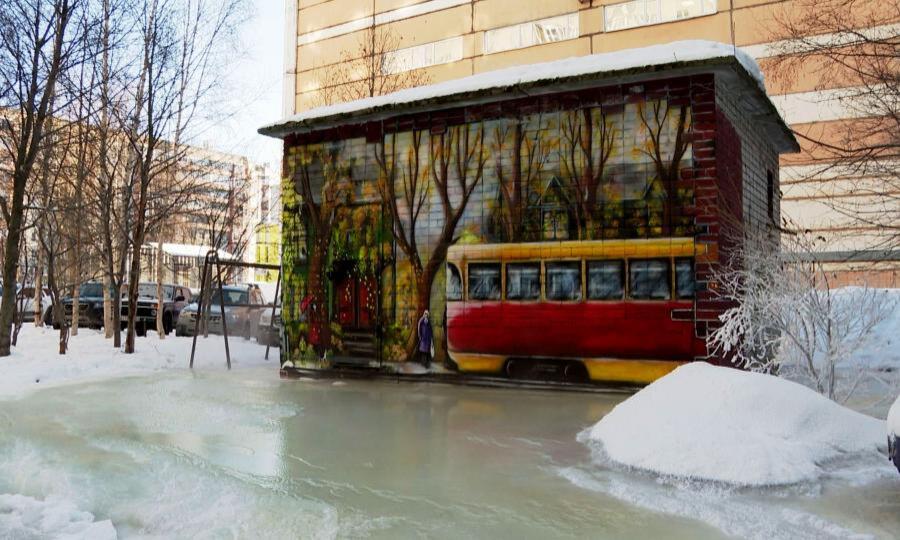 Ледяное озеро застыло в самом центре Архангельска