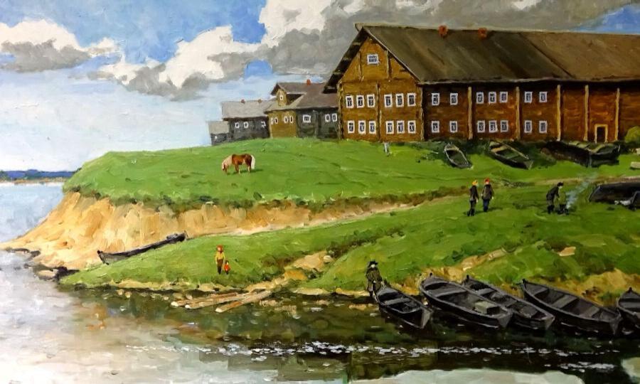 На его полотнах — вековые поморские дома, сюжеты деревенской жизни и земляки